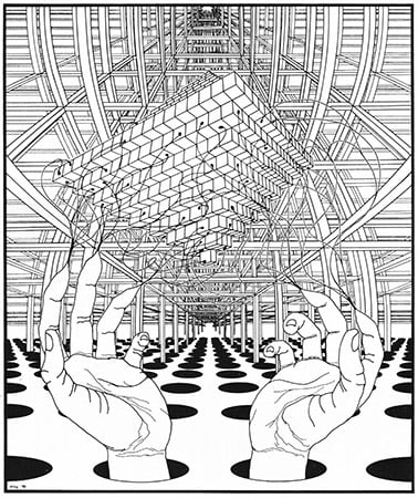 Alvy Ray Smith's 1973 Synapse image, originally designed as the cover for the 1973 Switching and Automata Theory Symposium proceedings.